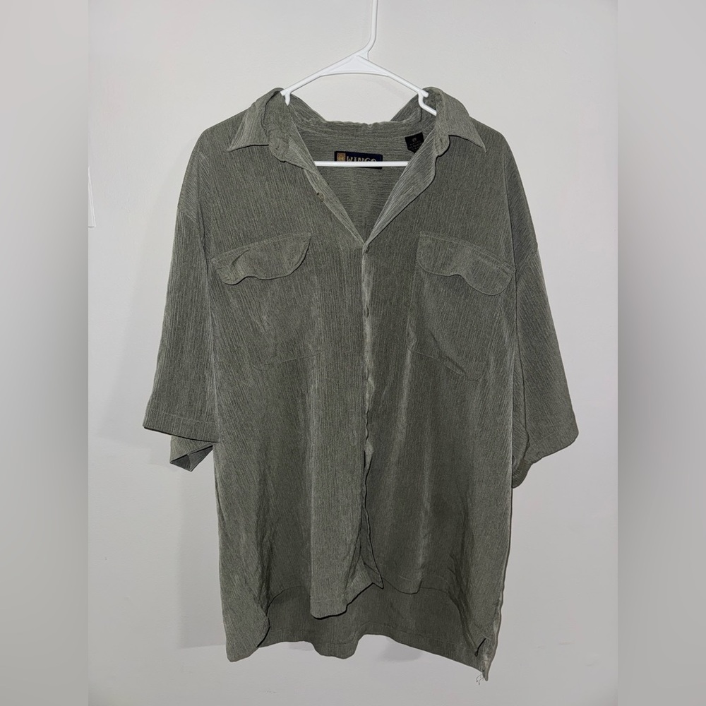 Vintage WINGO 90s Textured Ribbed Button Down Shirt Olive Green 2X